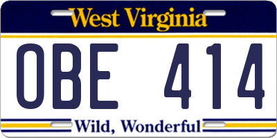 WV license plate OBE414