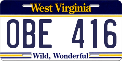 WV license plate OBE416