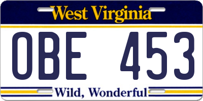WV license plate OBE453