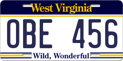 WV license plate OBE456