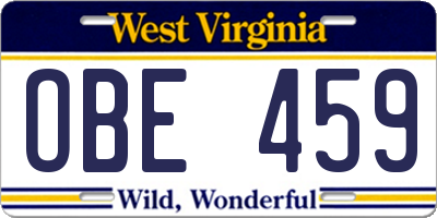 WV license plate OBE459