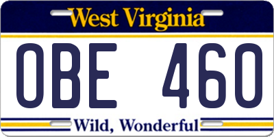 WV license plate OBE460