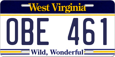 WV license plate OBE461