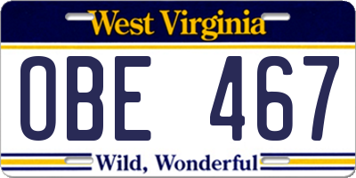 WV license plate OBE467