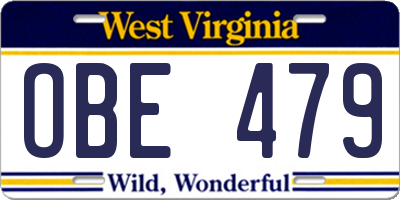 WV license plate OBE479