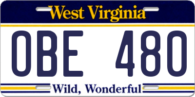 WV license plate OBE480