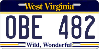 WV license plate OBE482