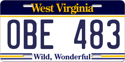 WV license plate OBE483