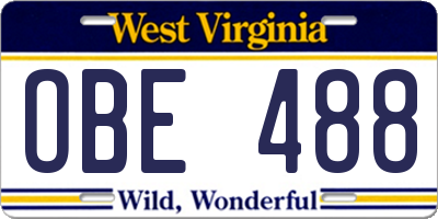 WV license plate OBE488