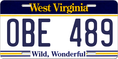 WV license plate OBE489
