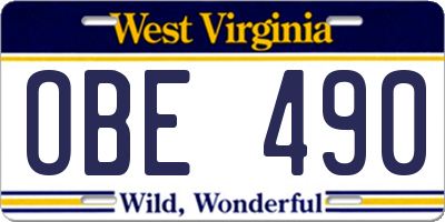 WV license plate OBE490