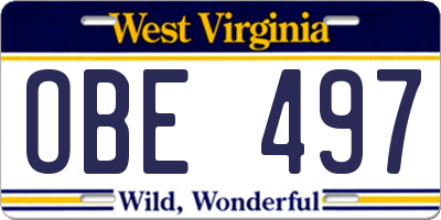 WV license plate OBE497