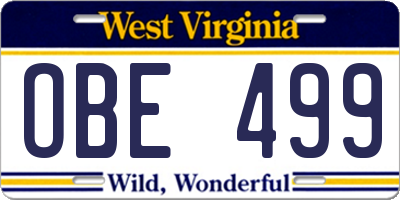 WV license plate OBE499