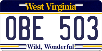 WV license plate OBE503
