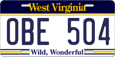 WV license plate OBE504