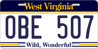 WV license plate OBE507