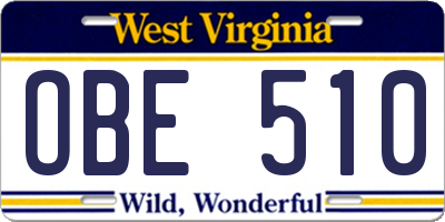 WV license plate OBE510