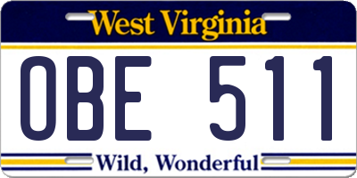WV license plate OBE511