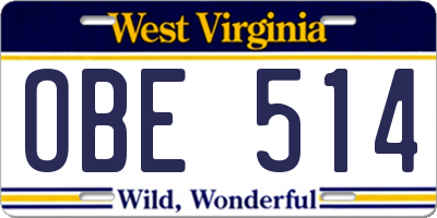 WV license plate OBE514