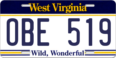 WV license plate OBE519