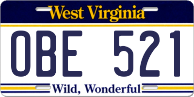 WV license plate OBE521