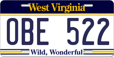 WV license plate OBE522