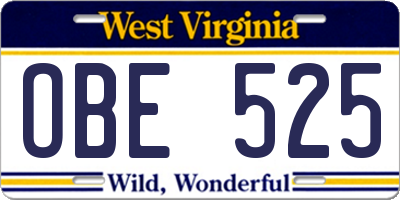 WV license plate OBE525