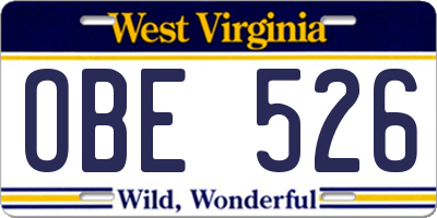WV license plate OBE526