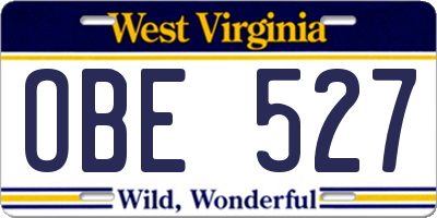 WV license plate OBE527