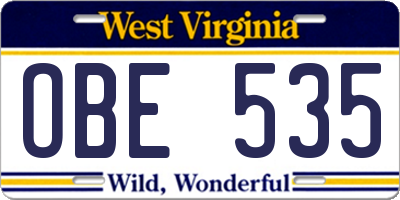 WV license plate OBE535