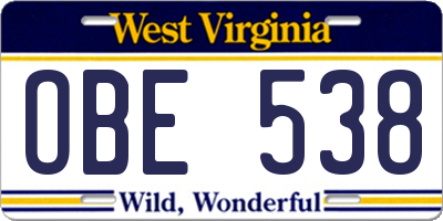 WV license plate OBE538