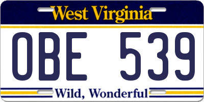 WV license plate OBE539