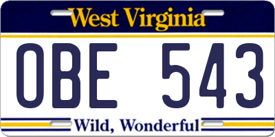 WV license plate OBE543