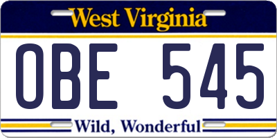 WV license plate OBE545