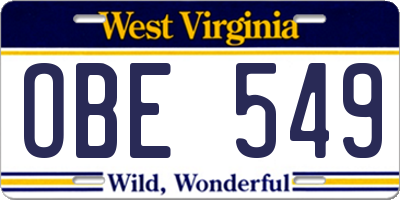WV license plate OBE549