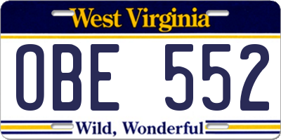 WV license plate OBE552