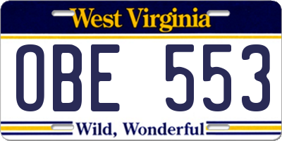 WV license plate OBE553