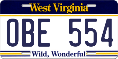 WV license plate OBE554