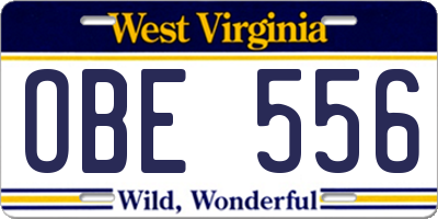 WV license plate OBE556