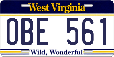 WV license plate OBE561