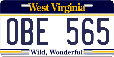 WV license plate OBE565