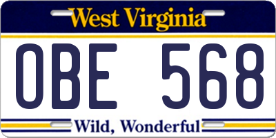 WV license plate OBE568