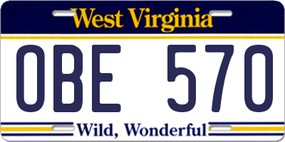 WV license plate OBE570