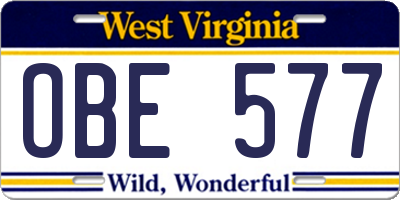WV license plate OBE577