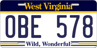 WV license plate OBE578