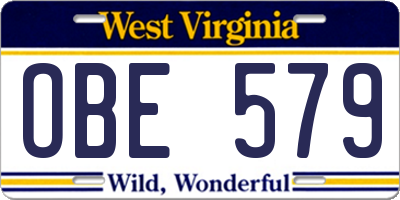 WV license plate OBE579