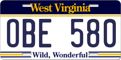 WV license plate OBE580
