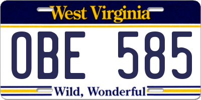 WV license plate OBE585