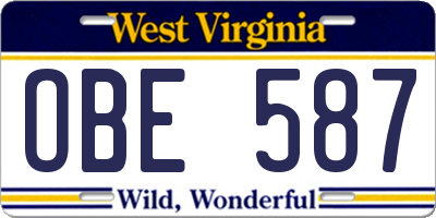 WV license plate OBE587