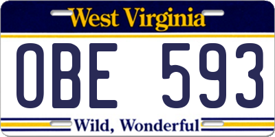 WV license plate OBE593